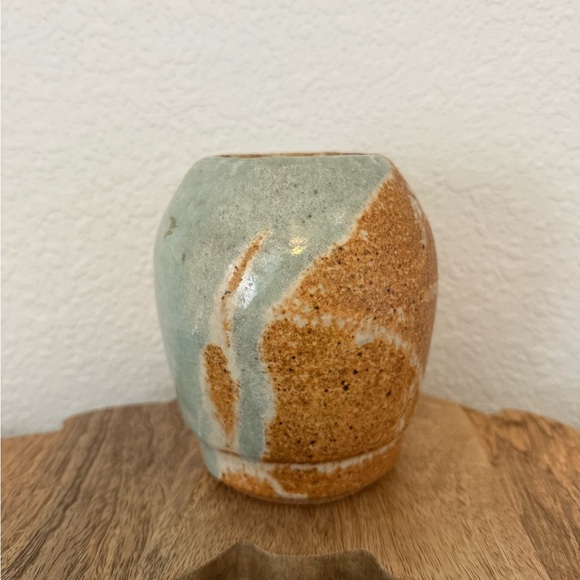 Rustic Brown and Baby Blue Ceramic Vase - Picture 3 of 14